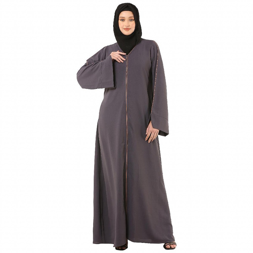 Front open premium CEY fabric abaya - Dark Grey