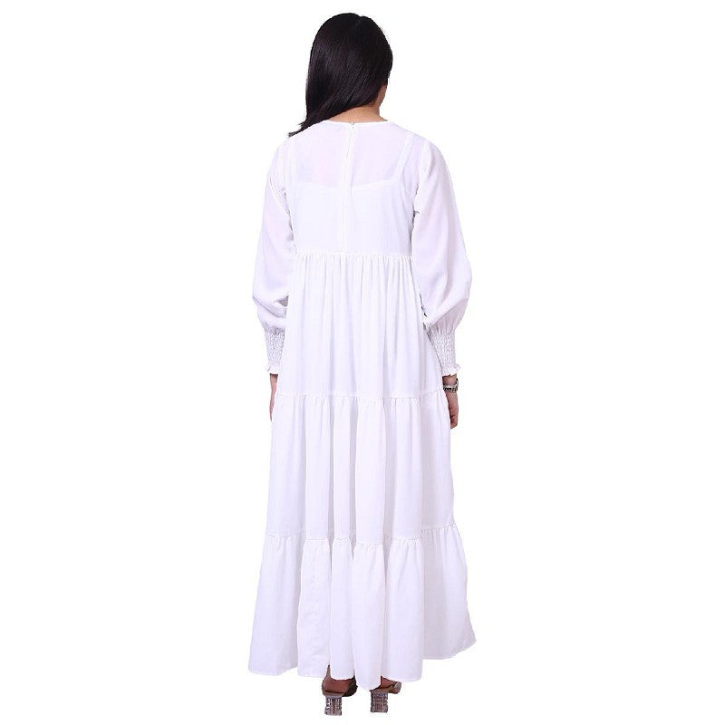 Kids 3 frill abaya-White
