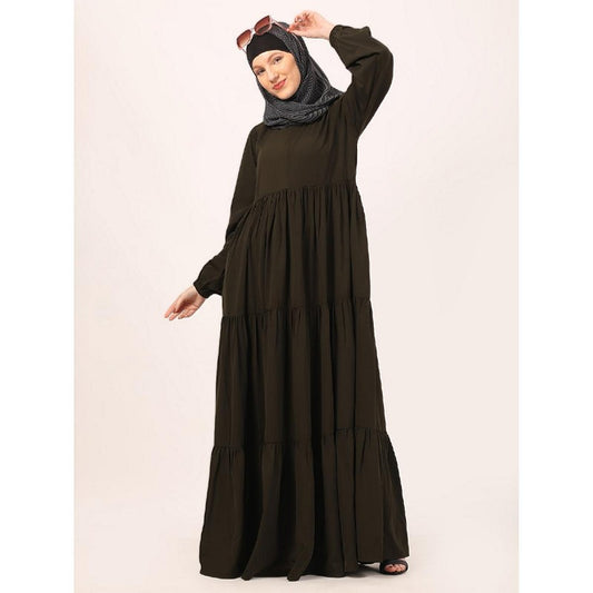 3 frilled design abaya-Olive Green
