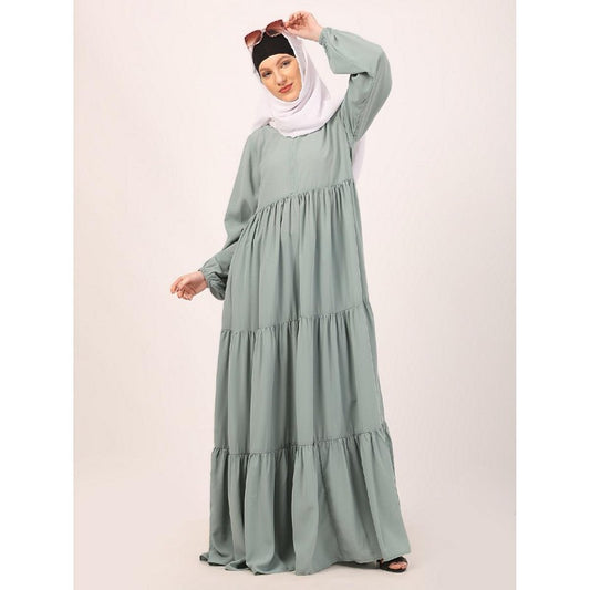3 frilled design abaya-Sky Blue