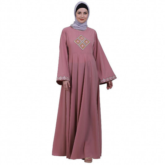 Emirates Umbrella abaya with embroidery work-Baby Pink