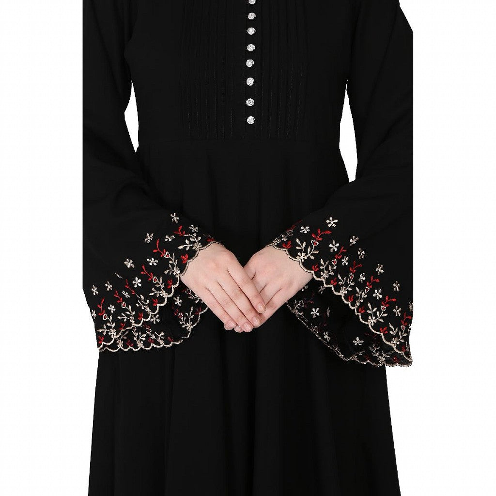 Fashionable Umbrella abaya with embroidery work - Black
