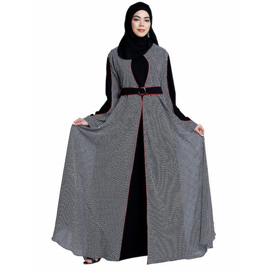 Double layered umbrella abaya- Black-White