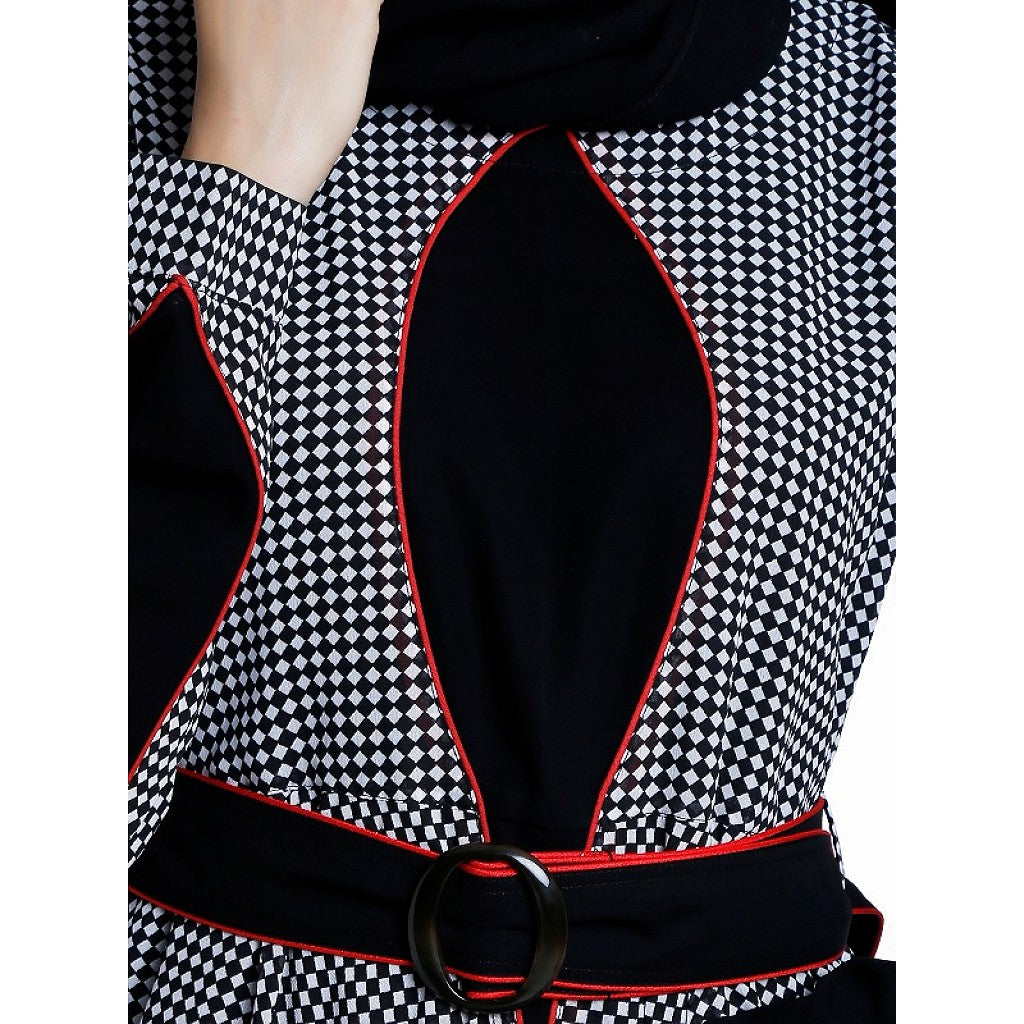 Double layered umbrella abaya- Black-White