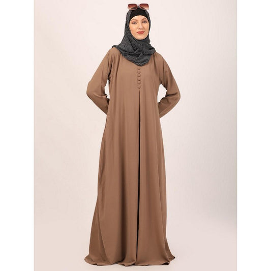 Box pleated abaya in CEY fabric-Beige