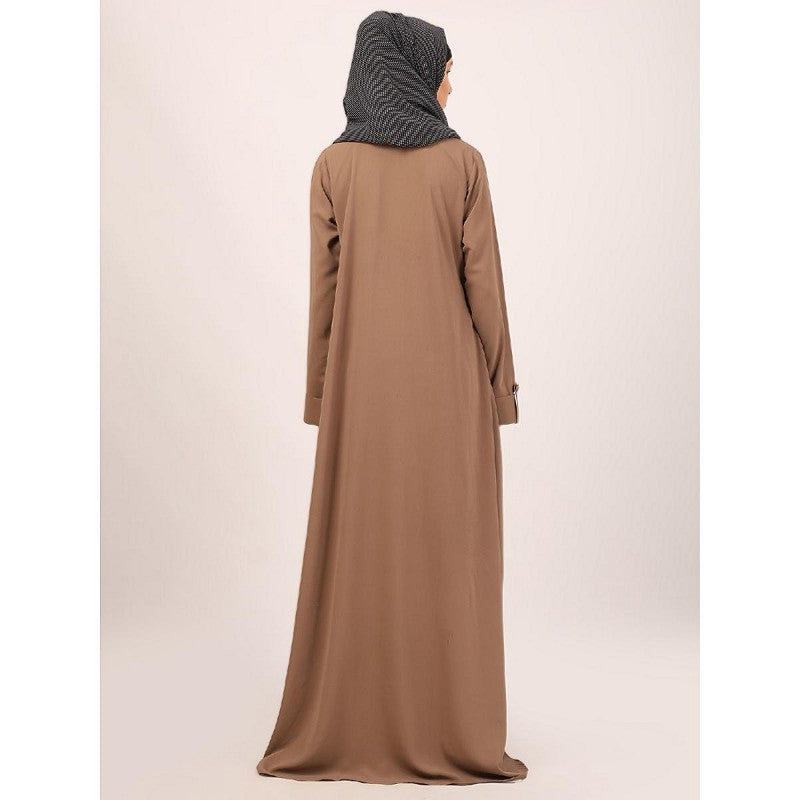 Box pleated abaya in CEY fabric-Beige
