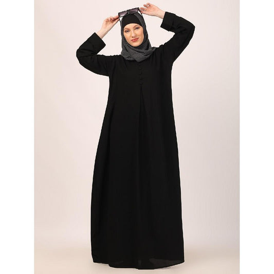 Box pleated abaya in CEY fabric-Black