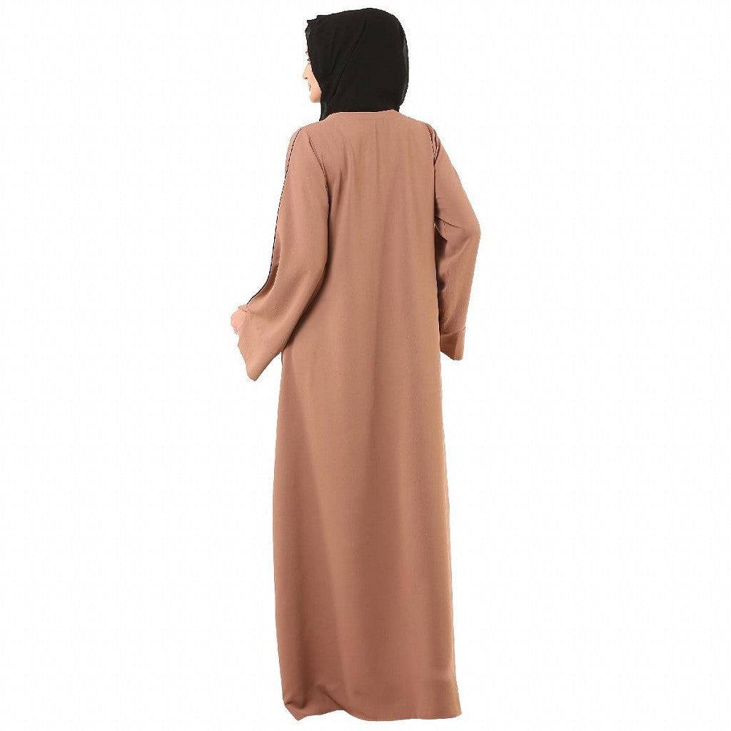 Front open abaya in premium CEY fabric- Beige