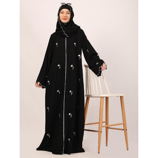 Classic embroidery work abaya-Black