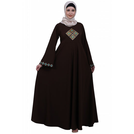 Emirates Umbrella abaya with embroidery work- Coffee Brown