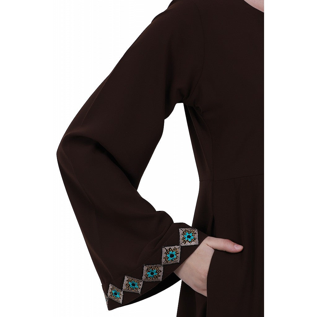 Emirates Umbrella abaya with embroidery work- Coffee Brown