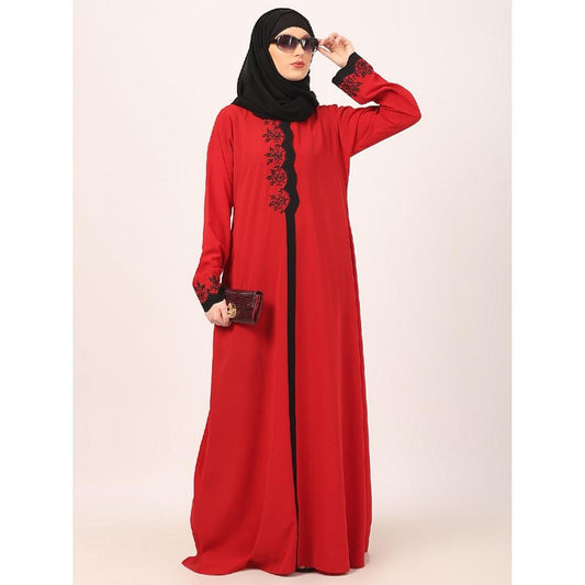 Elegant embroidery work abaya-Red
