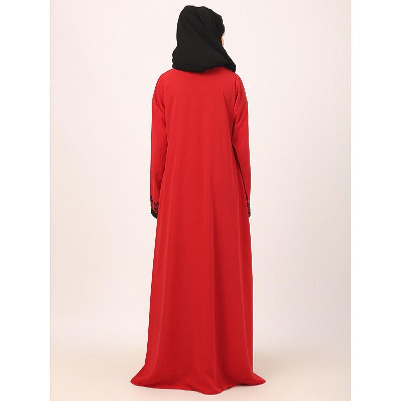 Elegant embroidery work abaya-Red