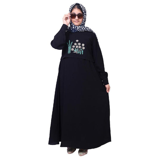 Kids Embroidery abaya- Black