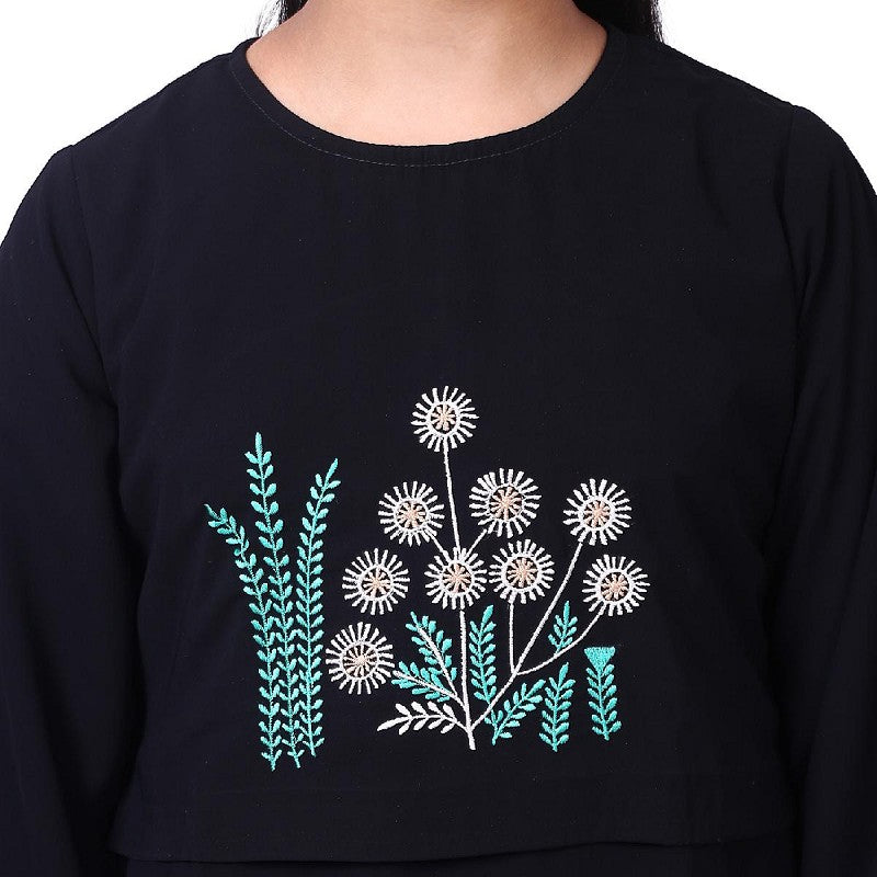 Kids Embroidery abaya- Black