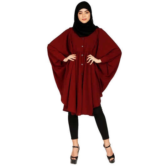 Full sleeves short kaftan- Maroon