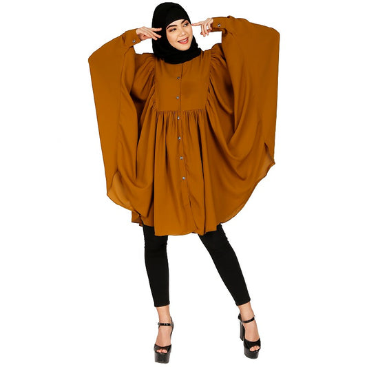 Full sleeves short kaftan- Mustard brown