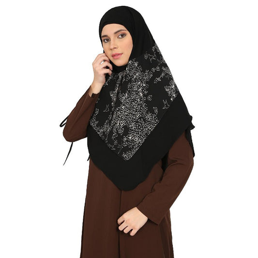 Instant Ready-to-wear Hijab - Black Print