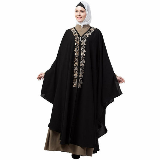 Double layered Irani Kaftan abaya- Black-beige