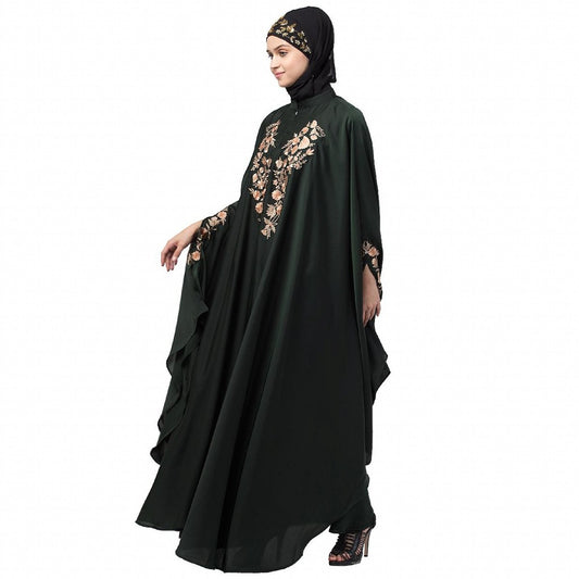 Designer Irani Kaftan with embroidery work- Dark Green