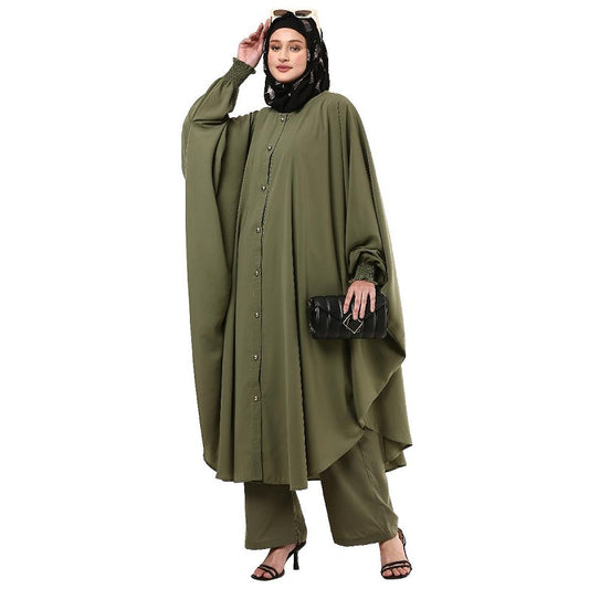 Modest Co-Ord set- Jade green color Loose fit front open matching set