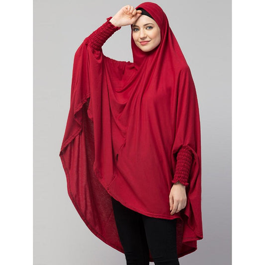 Stretchable Jersey prayer hijab smoking at sleeves - Maroon