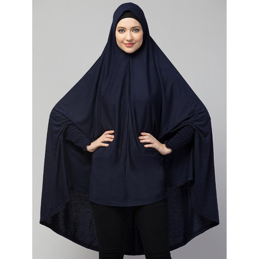 Stretchable Jersey prayer hijab smoking at sleeves - Navy