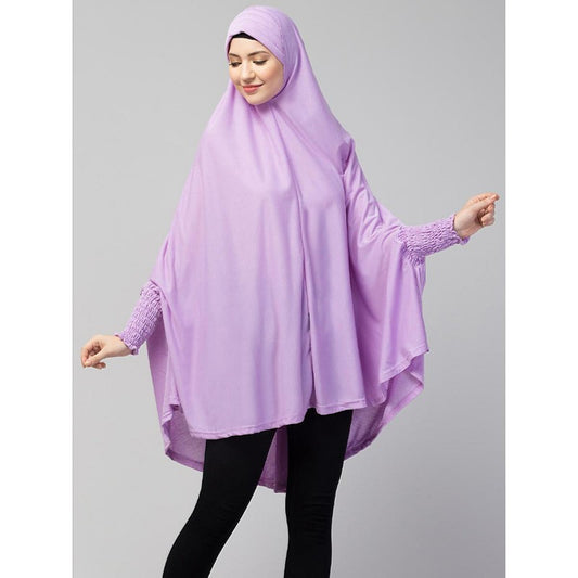 Stretchable Jersey prayer hijab smoking at sleeves - Purple