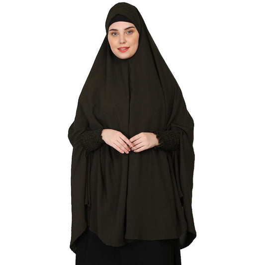 stretchable Jersey ruffle sleeves prayer khimar Hijab - Black