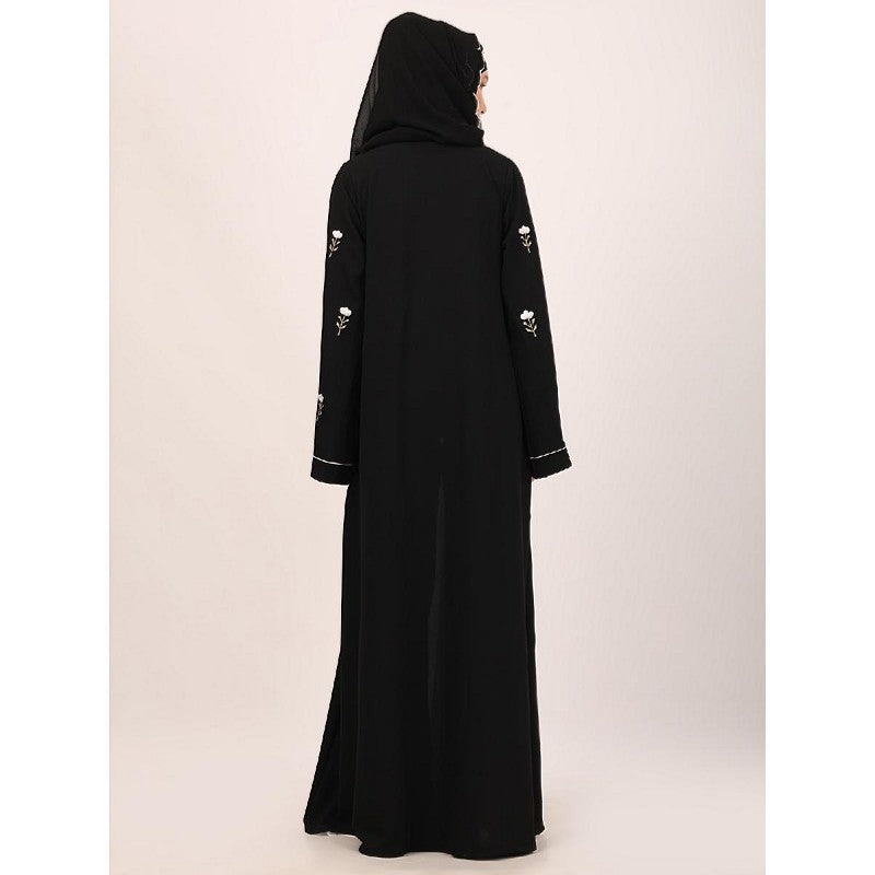 Layered abaya with embroidery work-Black-White
