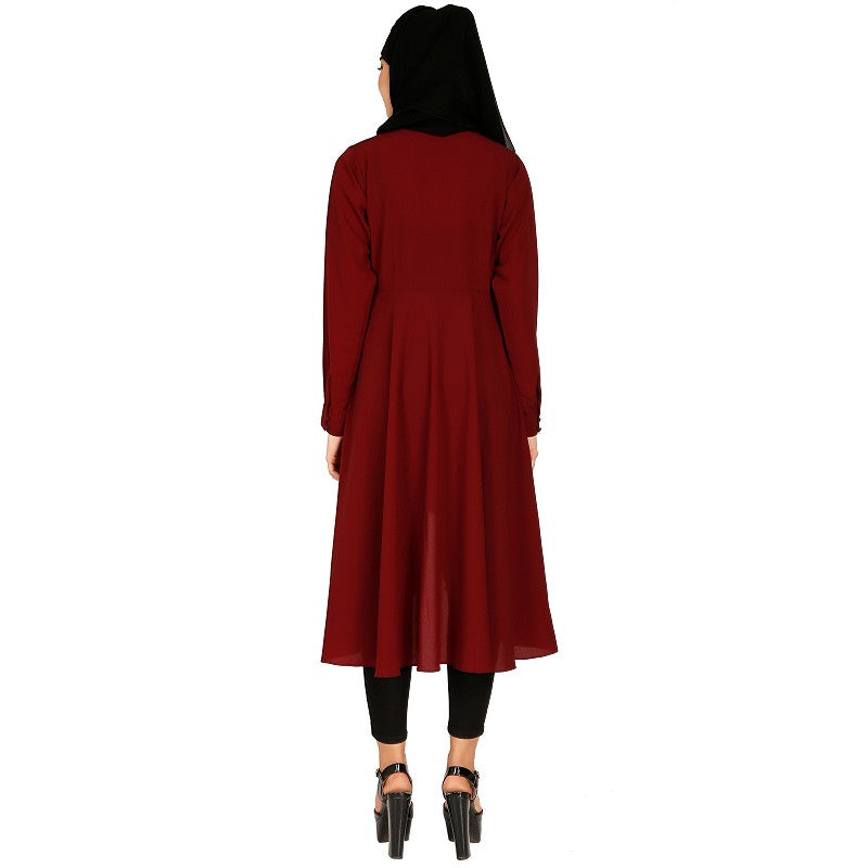 Modest Kurti with potli buttons neck design- Maroon