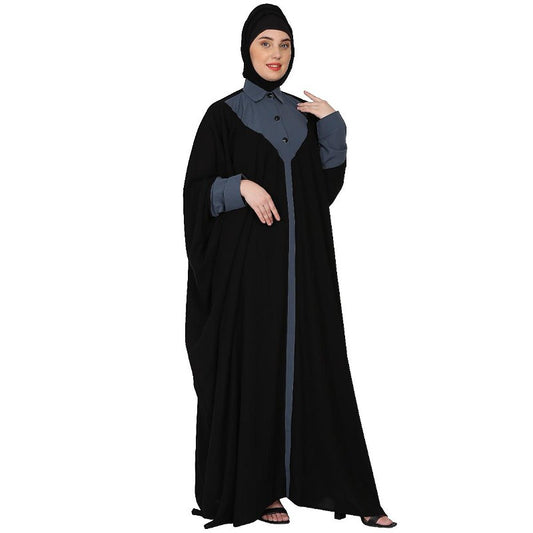 Shirt collar Dual color Kaftan -Black-Grey