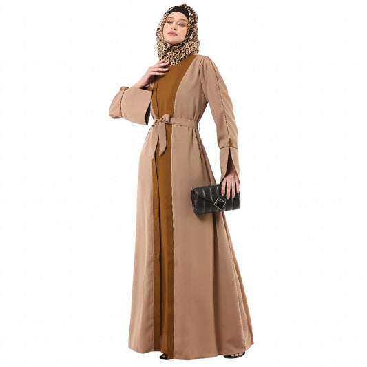 Dual colored layered abaya- Skin-Mustard