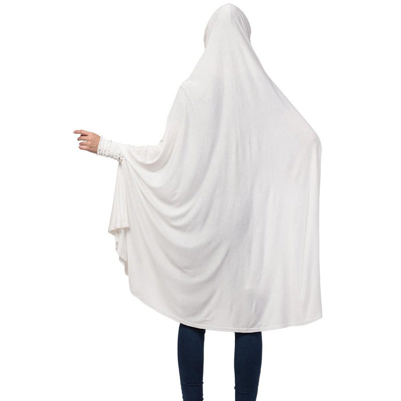 Stretchable ruffle sleeves prayer Hijab- White