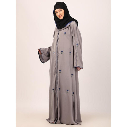 Tik Tok Luxury fabric abaya with embroidery work-Light Grey