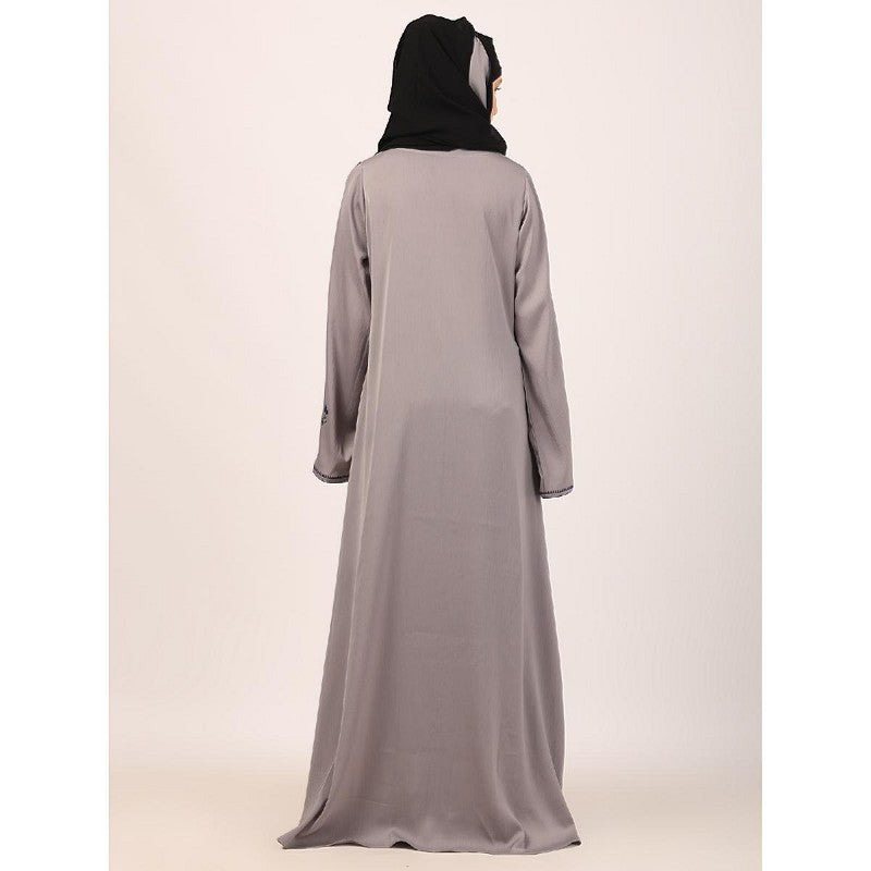 Tik Tok Luxury fabric abaya with embroidery work-Light Grey