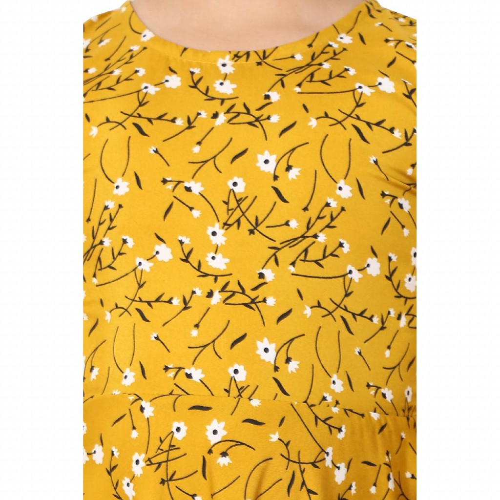 Mustard printed Umbrella Dress abaya for kids