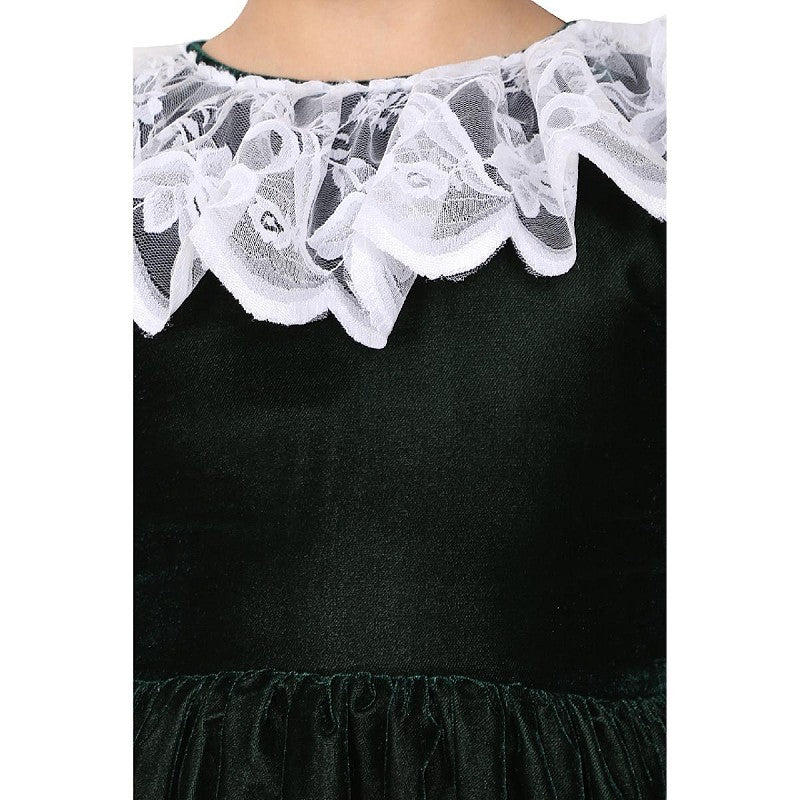 Premium Velvet Dress for Kids- Green
