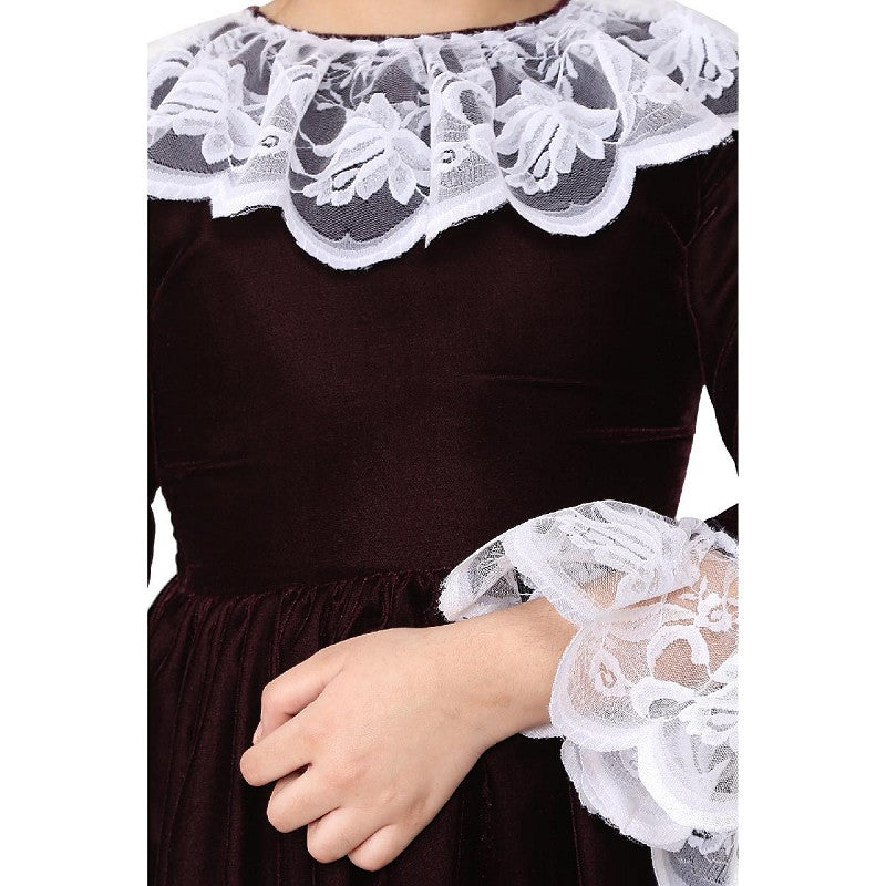 Premium Velvet Dress for Kids- Maroon
