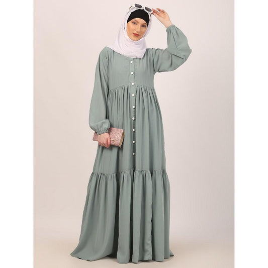 Fashionable Buttons with chest open design abaya-Sky Blue