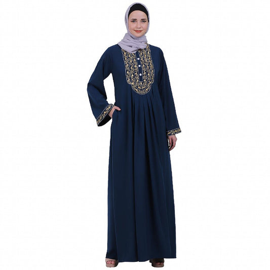 Firdaus Pintuck embroidery abaya-Teal