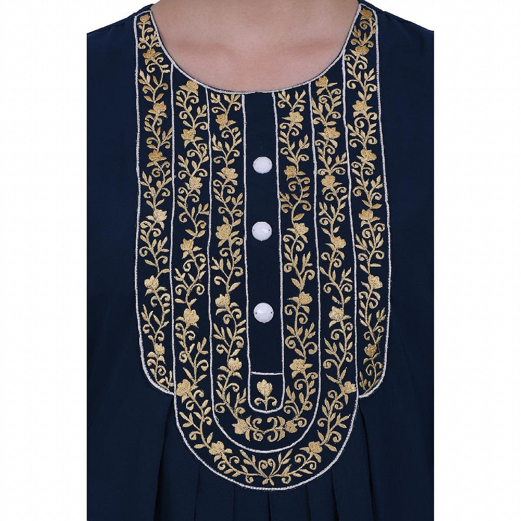 Firdaus Pintuck embroidery abaya-Teal