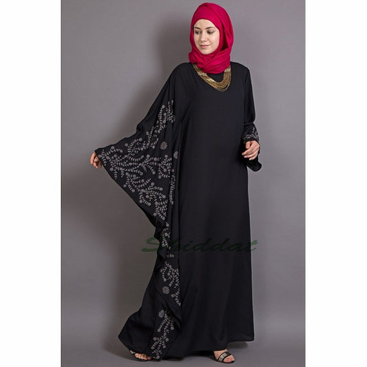 Embroidered abaya with Butterfly sleeves- Black