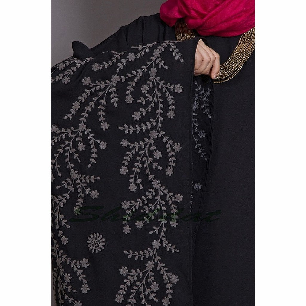 Embroidered abaya with Butterfly sleeves- Black