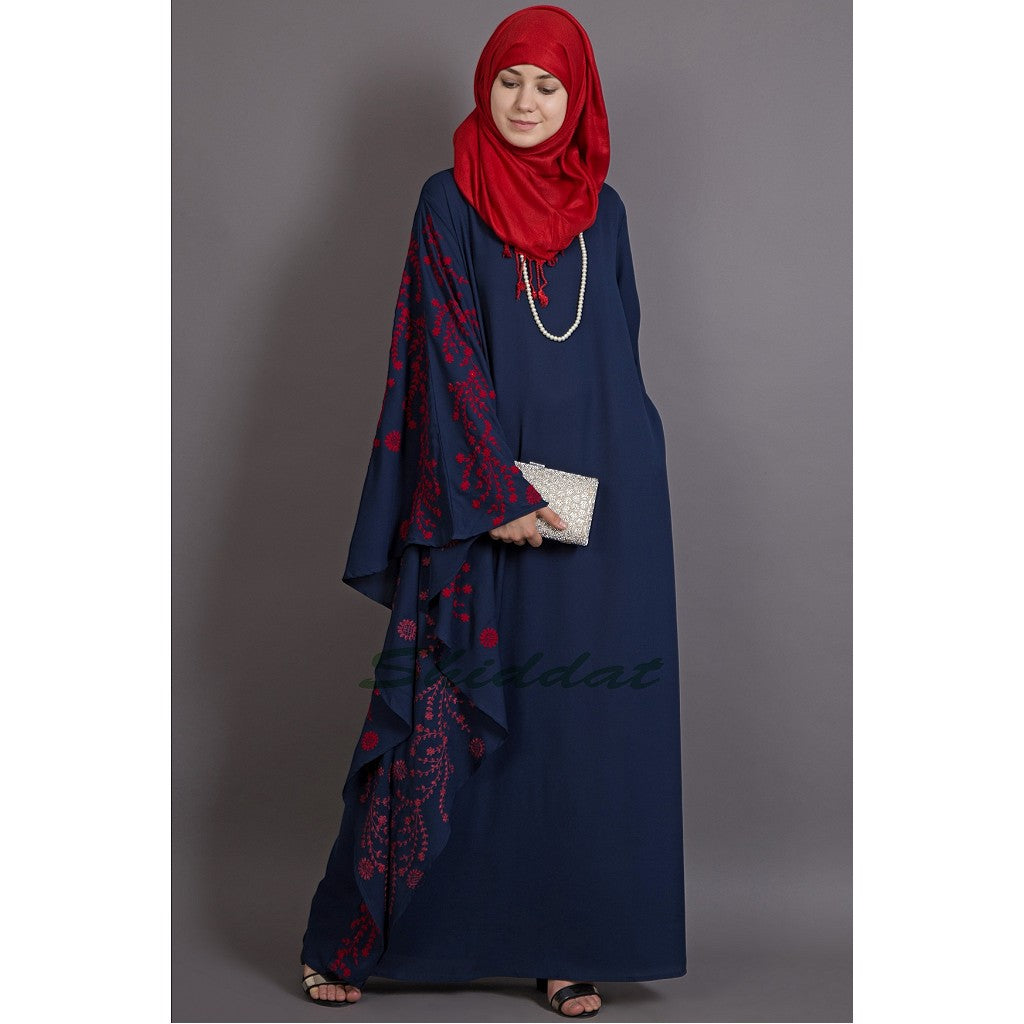 Embroidered abaya with Butterfly sleeves- Blue