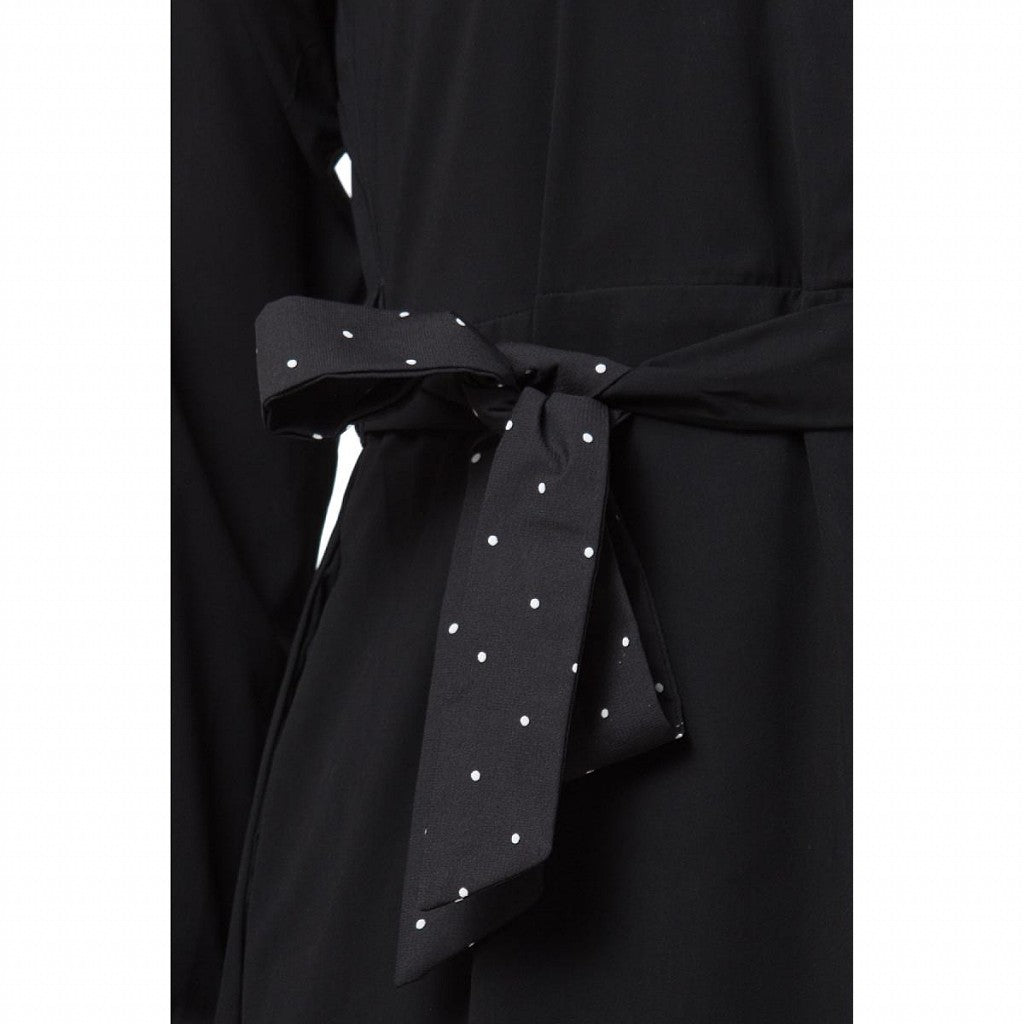 Designer abaya with Polka dotted frills- Black