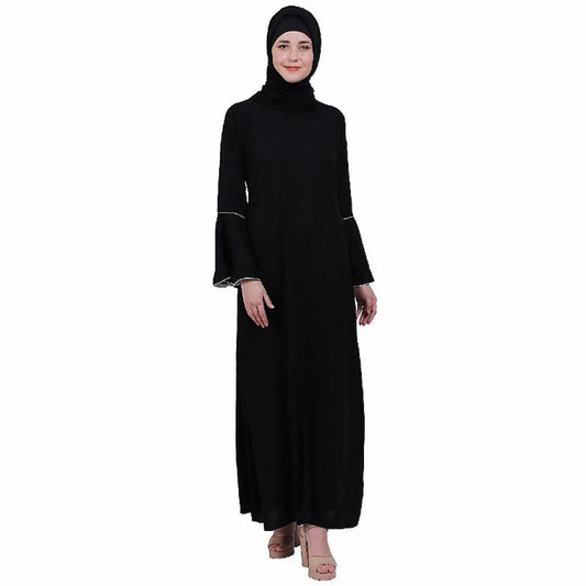 Casual A-line abaya with bell sleeves- Black