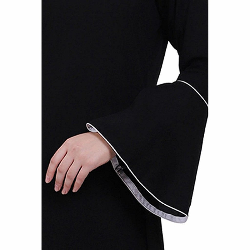 Casual A-line abaya with bell sleeves- Black