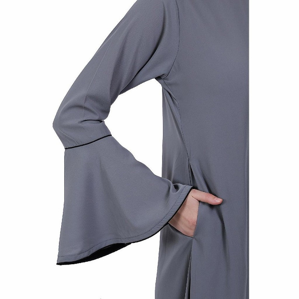 Casual A-line abaya with bell sleeves- Grey