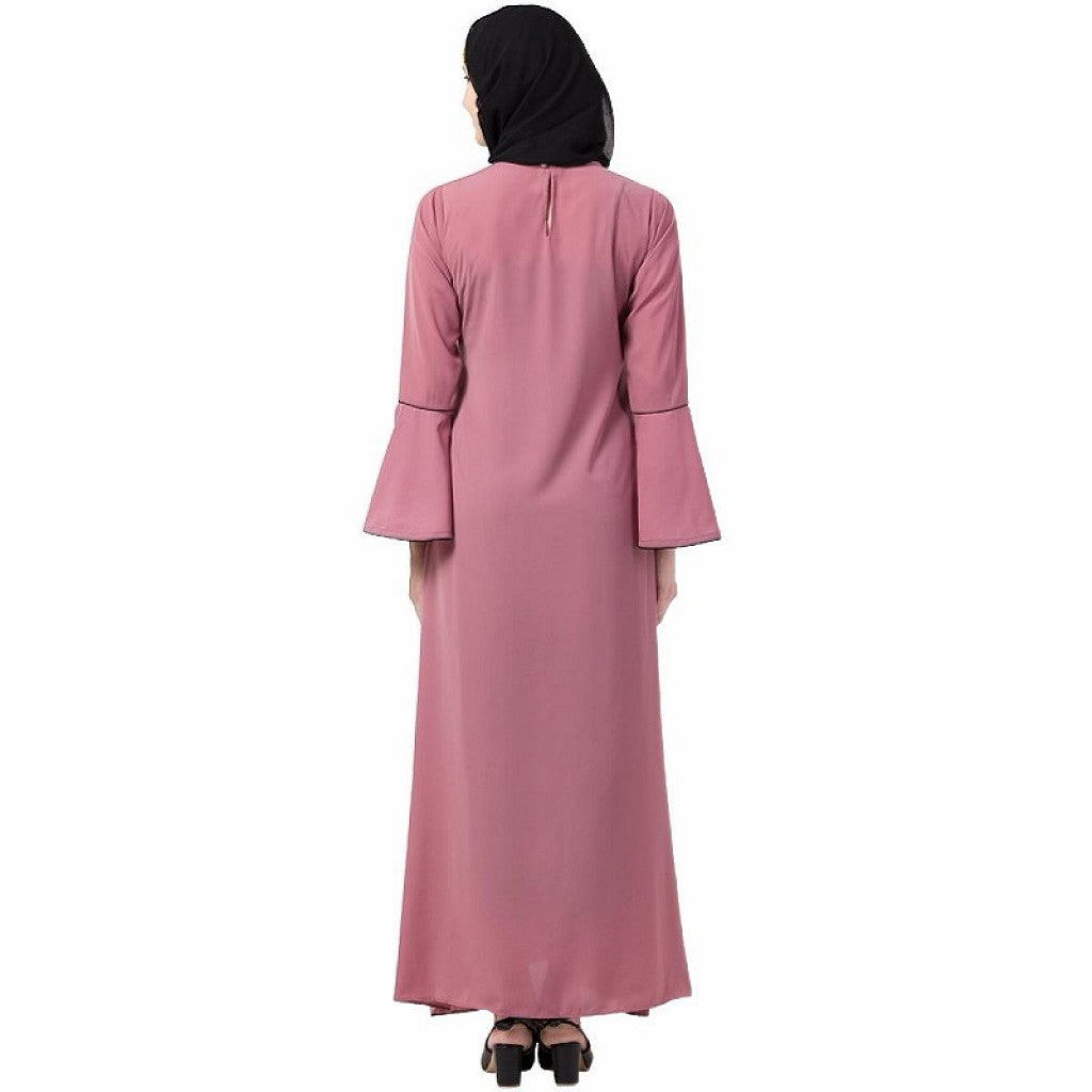 Casual A-line abaya with bell sleeves- Puce Pink